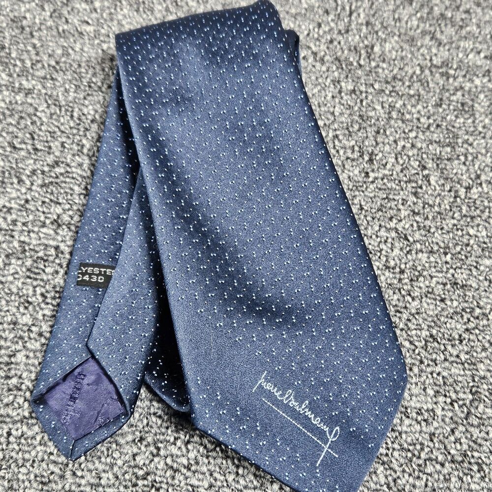 Pierre Balmain Deep Blue Dots  Signature Mens tie Polyester EUC 54" L X 3 1/4" W